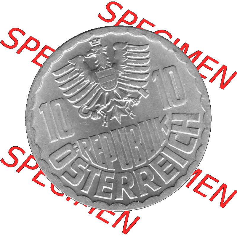 Alte Münze 10 / Zehn Groschen Österreich in s/w Schwarzweiß bzw. Graustufen Farbgebung von Scanner transparenten PNG 1951-2001, 10 Groschen 1976-01 Graustufen.... Sammlung