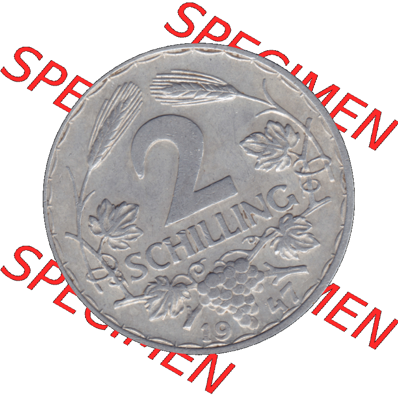 Alte Münze aus Österreich als PNG-Grafik 1946-1952, 2 Schilling 1947-01. Rückseite der alten 2 Schilling Umlaufmünze aus Österreich, Münze wurde vor dem... Sammlung