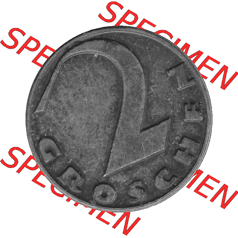 Alte Münze 2 / Zwei Groschen Österreich in s/w Schwarzweiß bzw. Graustufen Farbgebung von Scanner transparenten PNG 1925-1938, 2 Zwei Groschen, Krückenkreuz... Sammlung