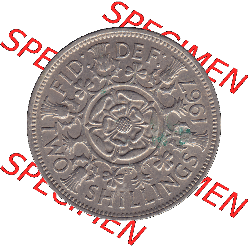 Alte Münze Großbritannien, Bild in Farbe bzw. Color PNG-Grafik, Umlaufmünze aus dem Zeitraum 1954-1970, 2 Schilling-Florin, Two Shillings, 1967-01 ELIZABETH... Sammlung