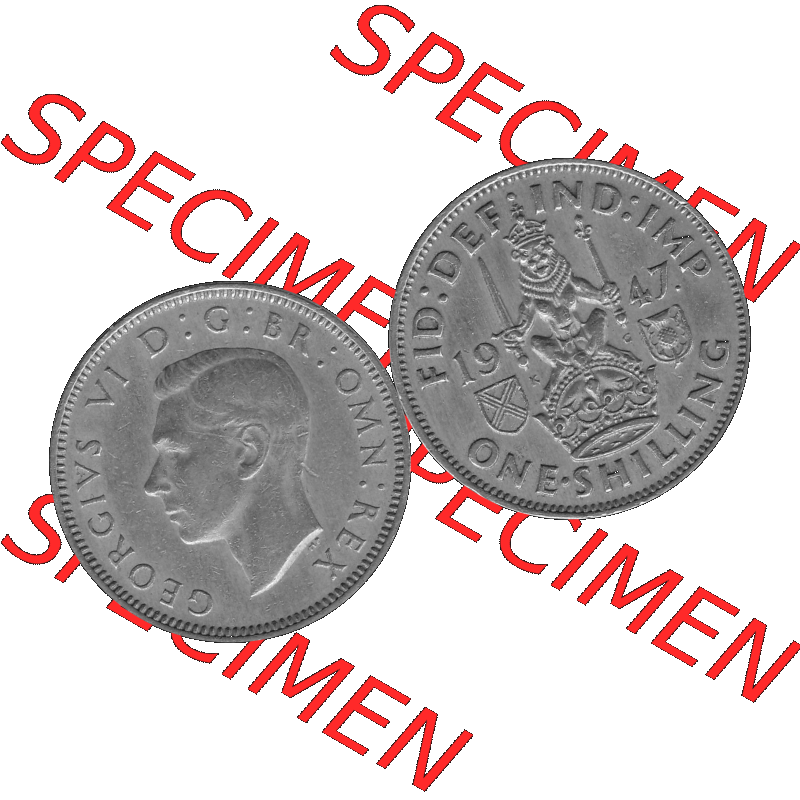Alte Münze Großbritannien, Bild in s/w bzw. Graustufen PNG-Grafik 1947-1948, 1 One Schilling - One Shilling, 1947-01 Sitzender gekrönter Löwe auf Krone... Sammlung