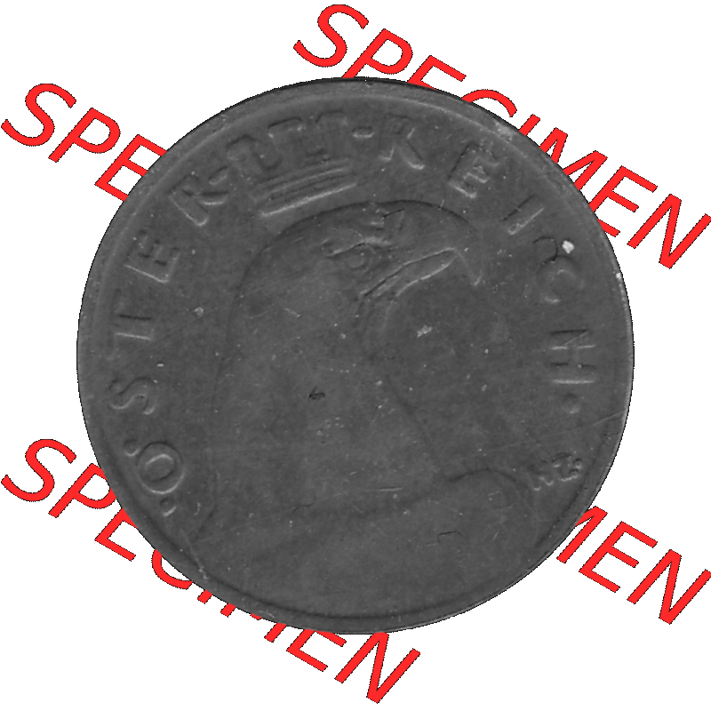 Alte Münze 1 / Ein Groschen Österreich in s/w Schwarzweiß bzw. Graustufen Farbgebung von Scanner transparenten PNG 1925-1938, 1-Ein Groschen, Adlerkopf mit Mauerkrone... Sammlung