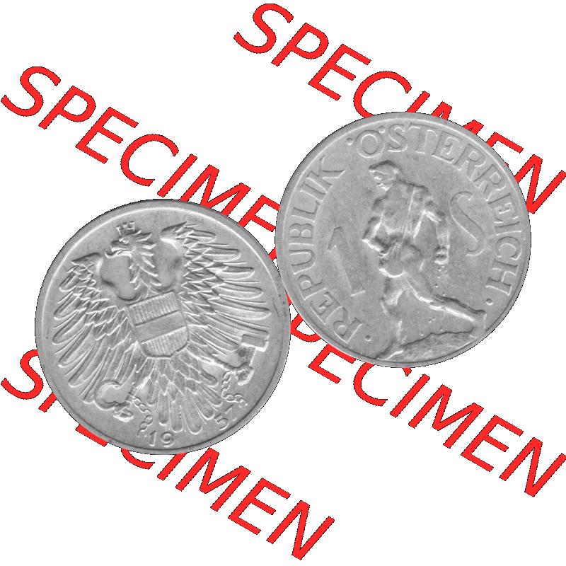 Alte Münzen Österreich 1 / Ein Schilling in Graustufen 1946-1957, 1 Schilling 1957-01 Graustufen. Vorderseite und Rückseite der Österreich Zweite Republik 1 / Ein... Sammlung