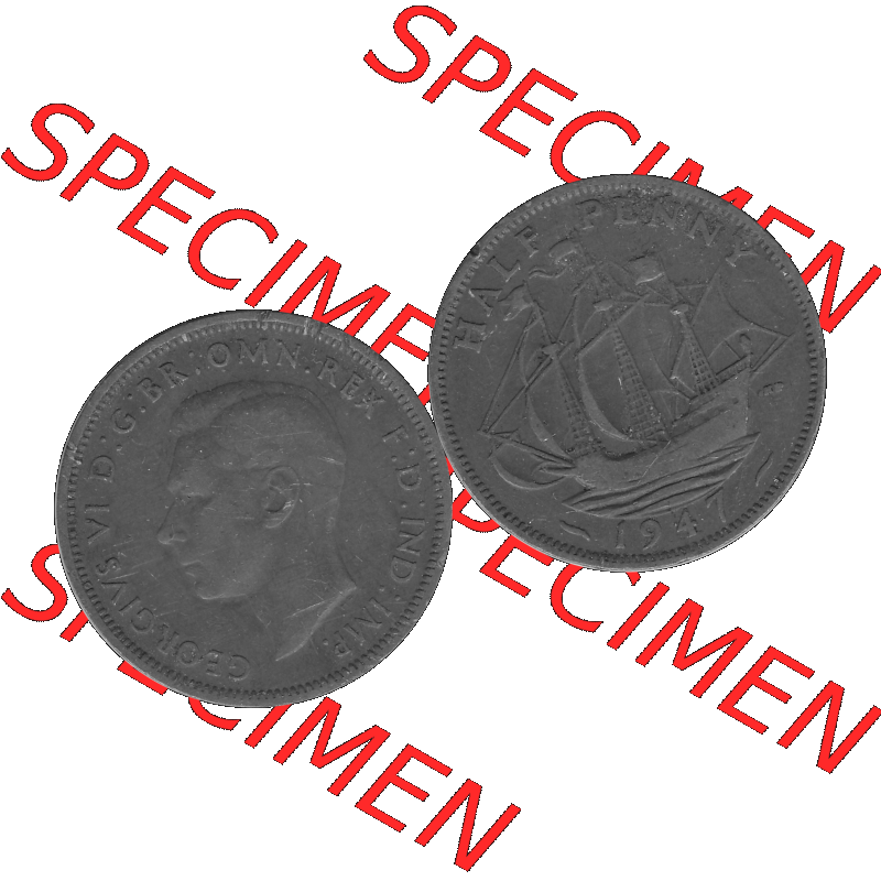 Alte Münze Großbritannien Umlaufmünze Half Penny 1937-1948, Half Penny 1947-01, George VI. GEORGIVS VI D-G-BR-OMN-REX F-D-IND-IMP.HP Graustufen. Vorderseite... Sammlung
