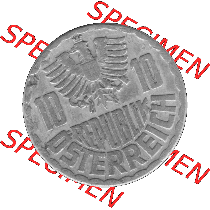 Alte Münze 10 / Zehn Groschen Österreich in s/w Schwarzweiß bzw. Graustufen Farbgebung von Scanner transparenten PNG 1951-2001, 10 Groschen 1959-01 Graustufen.... Sammlung