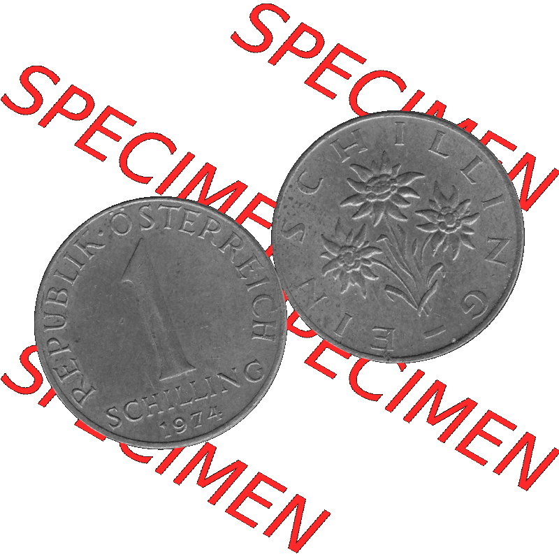 Alte Münzen Österreich 1 / Ein Schilling in Graustufen 1959-2001, 1 Schilling 1974-01, Ein Shilling Edelweiß Graustufen. Vorderseite und Rückseite der Österreich... Sammlung