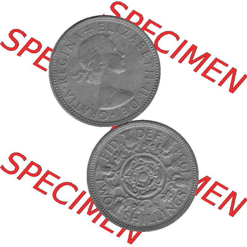 Alte Münze Großbritannien, Bild in s/w bzw. Graustufen PNG-Grafik, Umlaufmünze aus dem Zeitraum 1954-1970, 2 Schilling-Florin, Two Shillings, 1954-02... Sammlung