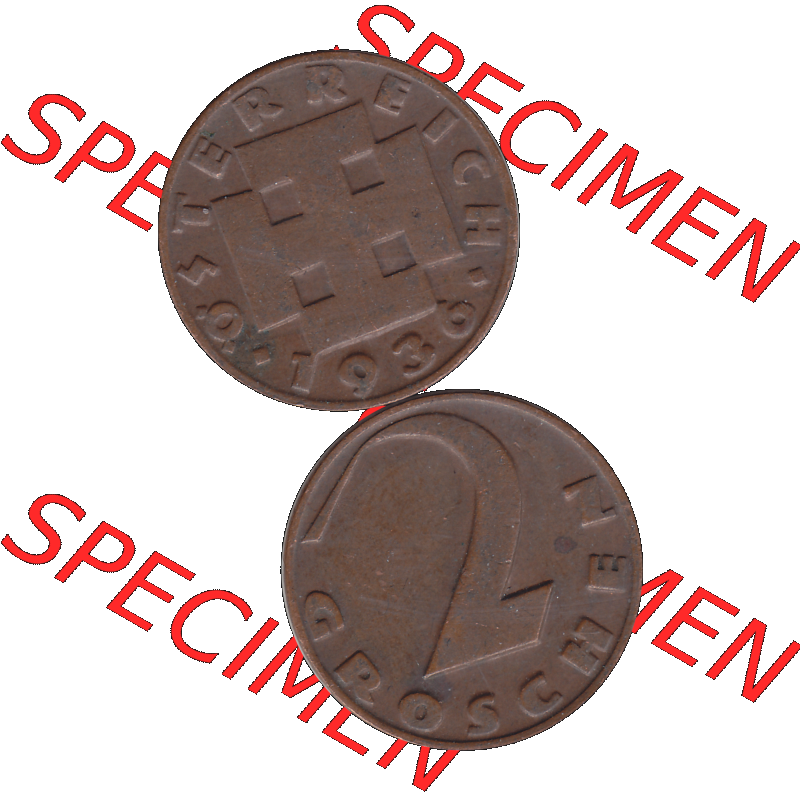 Alte Münze 2 / Zwei Groschen Österreich in original Farbgebung von Scanner transparenten PNG 1925-1938, 2 Zwei Groschen, Krückenkreuz 1936-03. Vorderseite und Rückseite... Sammlung