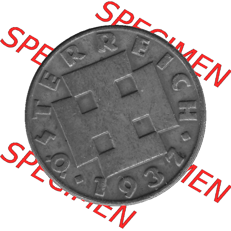 Alte Münze 2 / Zwei Groschen Österreich in s/w Schwarzweiß bzw. Graustufen Farbgebung von Scanner transparenten PNG 1925-1938, 2 Zwei Groschen, Krückenkreuz... Sammlung