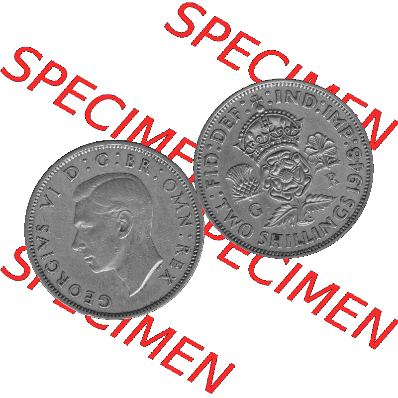 Alte Münze Großbritannien, Bild in s/w bzw. Graustufen PNG-Grafik, Umlaufmünze aus dem Zeitraum 1947-1948, 2 Schilling-Florin, Two Shillings, 1948-04,... Sammlung
