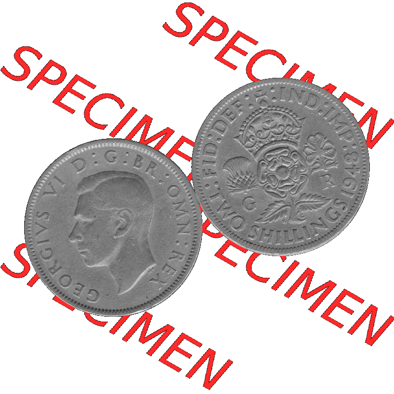 Alte Münze Großbritannien, Bild in s/w bzw. Graustufen PNG-Grafik, Umlaufmünze aus dem Zeitraum 1947-1948, 2 Schilling-Florin, Two Shillings, 1948-06,... Sammlung
