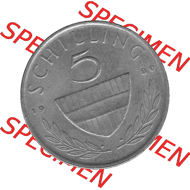 Alte Münze 5 / Fünf Schilling Österreich in s/w Schwarzweiß bzw. Graustufen Farbgebung von Scanner transparenten PNG 1968-2001, 5 Schilling 1980-01, Reiter... Sammlung