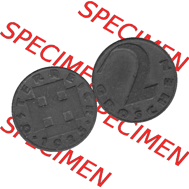 Alte Münze 2 / Zwei Groschen Österreich in s/w Schwarzweiß bzw. Graustufen Farbgebung von Scanner transparenten PNG 1925-1938, 2 Zwei Groschen, Krückenkreuz... Sammlung