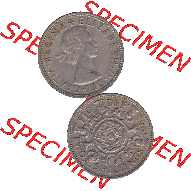 Alte Münze Großbritannien, Bild in Farbe bzw. Color PNG-Grafik, Umlaufmünze aus dem Zeitraum 1954-1970, 2 Schilling-Florin, Two Shillings, 1963-01 ELIZABETH... Sammlung