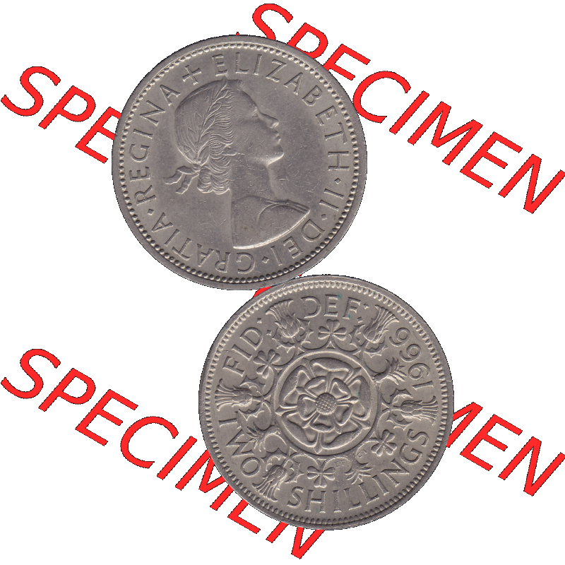 Alte Münze Großbritannien, Bild in Farbe bzw. Color PNG-Grafik, Umlaufmünze aus dem Zeitraum 1954-1970, 2 Schilling-Florin, Two Shillings, 1966-01 ELIZABETH... Sammlung