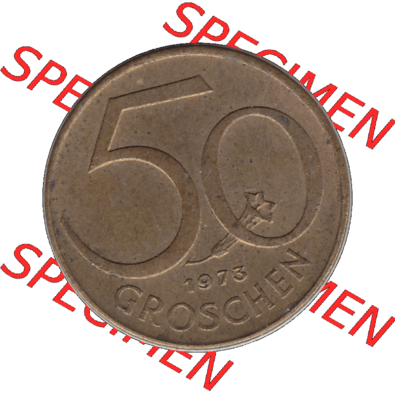 Alte Münze 50 / Fünfzig Groschen Österreich in original Farbgebung von Scanner transparenten PNG 1959-2001, 50 Groschen 1973-01, Bindenschild. Rückseite der alten... Sammlung