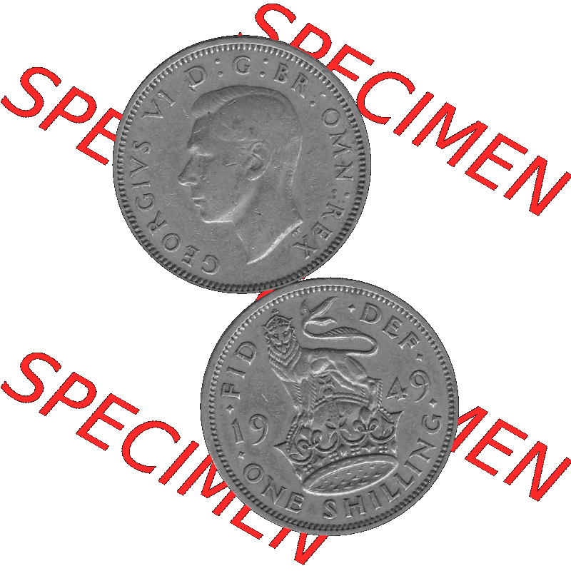 Alte Münze Großbritannien, Bild in s/w bzw. Graustufen PNG-Grafik 1949-1951, 1 One Schilling - One Shilling, 1949-02 Stehender gekrönter Löwe auf Krone... Sammlung