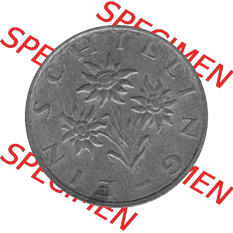 Alte Münzen Österreich 1 / Ein Schilling 1959-2001, 1 Schilling 1987-01, Edelweiß Graustufen. Rückseite mit Motiv der Gedenkmünze in Graustufen der 1 /... Sammlung