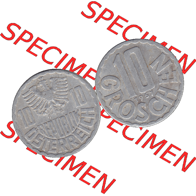 Alte Münze 10 / Zehn Groschen Österreich in original Farbgebung von Scanner transparenten PNG 1951-2001, 10 Groschen 1957-02. Vorderseite und Rückseite der 10 / Zehn... Sammlung