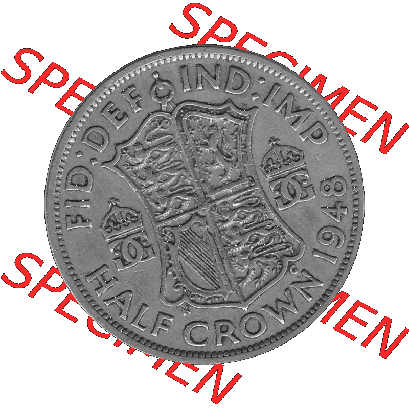 Alte Münze Großbritannien, Bild in s/w bzw. Graustufen PNG-Grafik 1947-1948, Halbe - 1/2 Krone, Half Crown 1948-02 , George VI, FID DEF IND IMP HALF... Sammlung