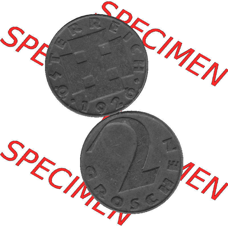 Alte Münze 2 / Zwei Groschen Österreich in s/w Schwarzweiß bzw. Graustufen Farbgebung von Scanner transparenten PNG 1925-1938, 2 Zwei Groschen, Krückenkreuz... Sammlung