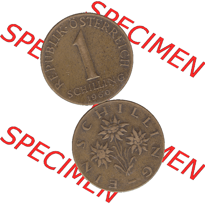 Alte Münzen Österreich 1 / Ein Schilling 1959-2001, 1 Schilling 1960-01, Ein Shilling Edelweiß. Vorderseite und Rückseite der Kursmünze 1 / Ein Schilling... Sammlung