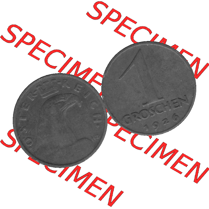 Alte Münze 1 / Ein Groschen Österreich in s/w Schwarzweiß bzw. Graustufen Farbgebung von Scanner transparenten PNG 1925-1938, 1-Ein Groschen, Adlerkopf mit Mauerkrone... Sammlung
