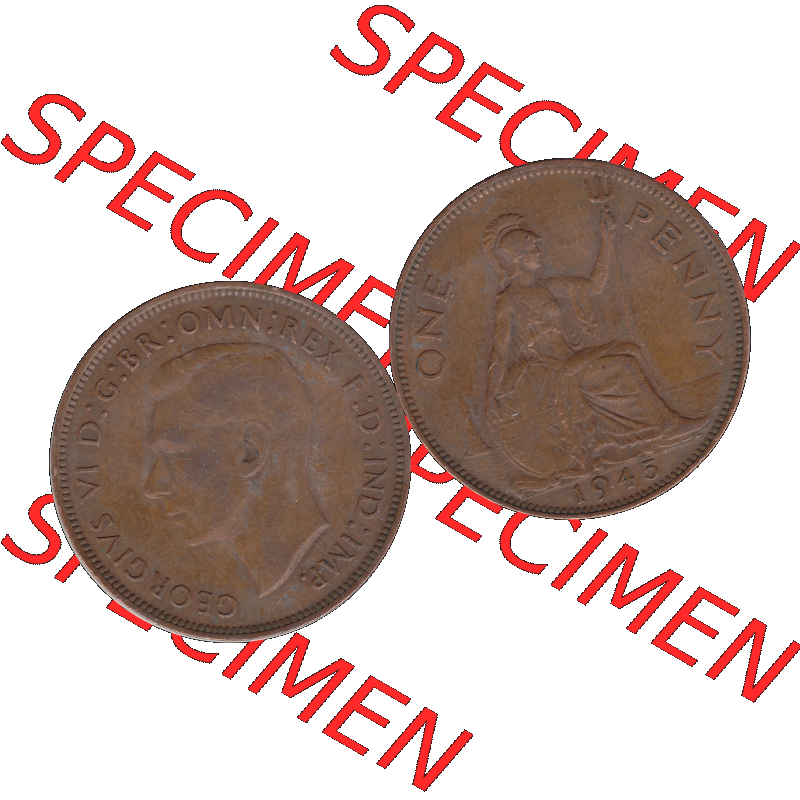 Alte Münzen Großbritannien Umlaufmünze 1937-1948, 1 One Penny 1945-01, George VI, GEORGIVS VI DGBROMNREX FDINDIMP. HP. Vorderseite und Rückseite der... Sammlung