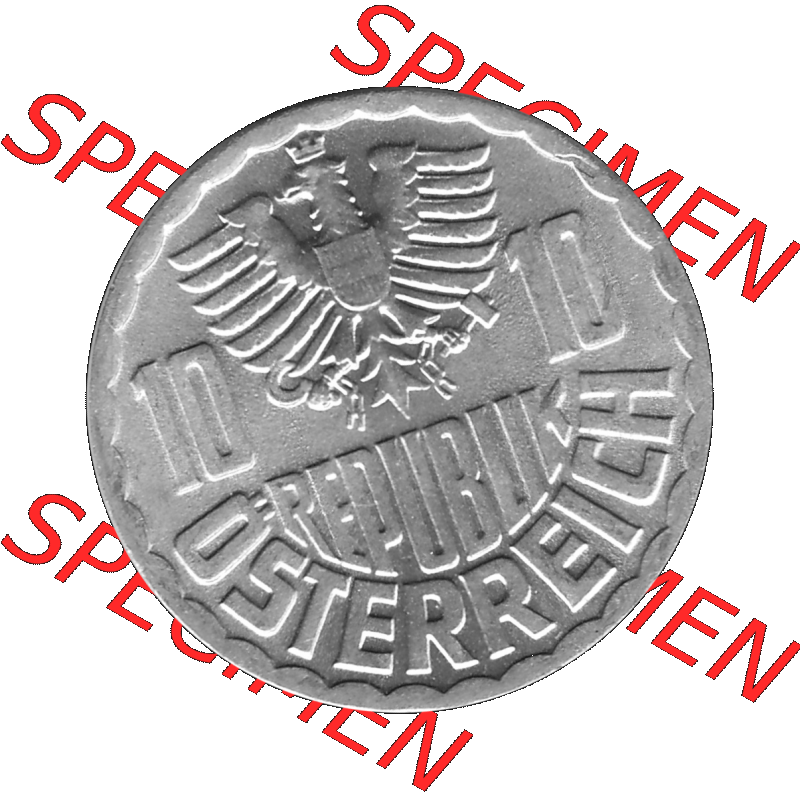 Alte Münze 10 / Zehn Groschen Österreich in s/w Schwarzweiß bzw. Graustufen Farbgebung von Scanner transparenten PNG 1951-2001, 10 Groschen 1972-01 Graustufen.... Sammlung