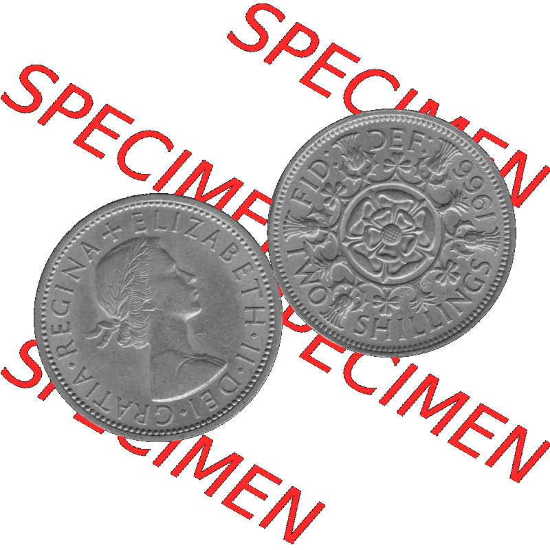Alte Münze Großbritannien, Bild in s/w bzw. Graustufen PNG-Grafik, Umlaufmünze aus dem Zeitraum 1954-1970, 2 Schilling-Florin, Two Shillings, 1966-01... Sammlung