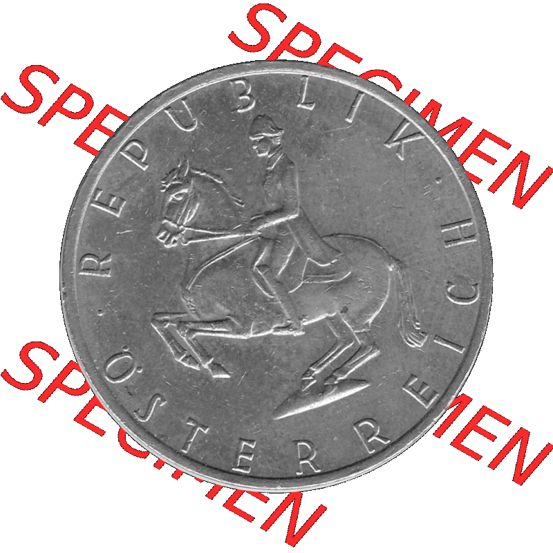 Alte Münze 5 / Fünf Schilling Österreich in s/w Schwarzweiß bzw. Graustufen Farbgebung von Scanner transparenten PNG 1968-2001, 5 Schilling 1987-01, Reiter... Sammlung
