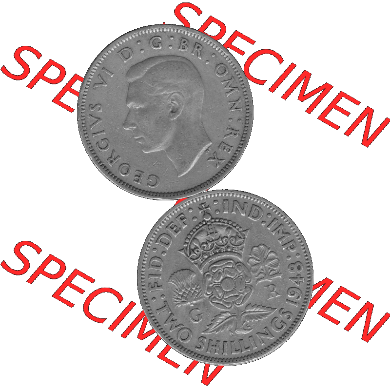 Alte Münze Großbritannien, Bild in s/w bzw. Graustufen PNG-Grafik, Umlaufmünze aus dem Zeitraum 1947-1948, 2 Schilling-Florin, Two Shillings, 1948-10,... Sammlung