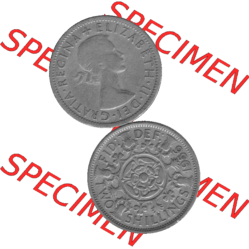 Alte Münze Großbritannien, Bild in s/w bzw. Graustufen PNG-Grafik, Umlaufmünze aus dem Zeitraum 1954-1970, 2 Schilling-Florin, Two Shillings, 1956-01... Sammlung