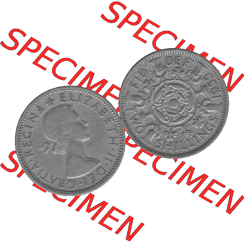 Alte Münze Großbritannien, Bild in s/w bzw. Graustufen PNG-Grafik, Umlaufmünze aus dem Zeitraum 1954-1970, 2 Schilling-Florin, Two Shillings, 1955-01... Sammlung