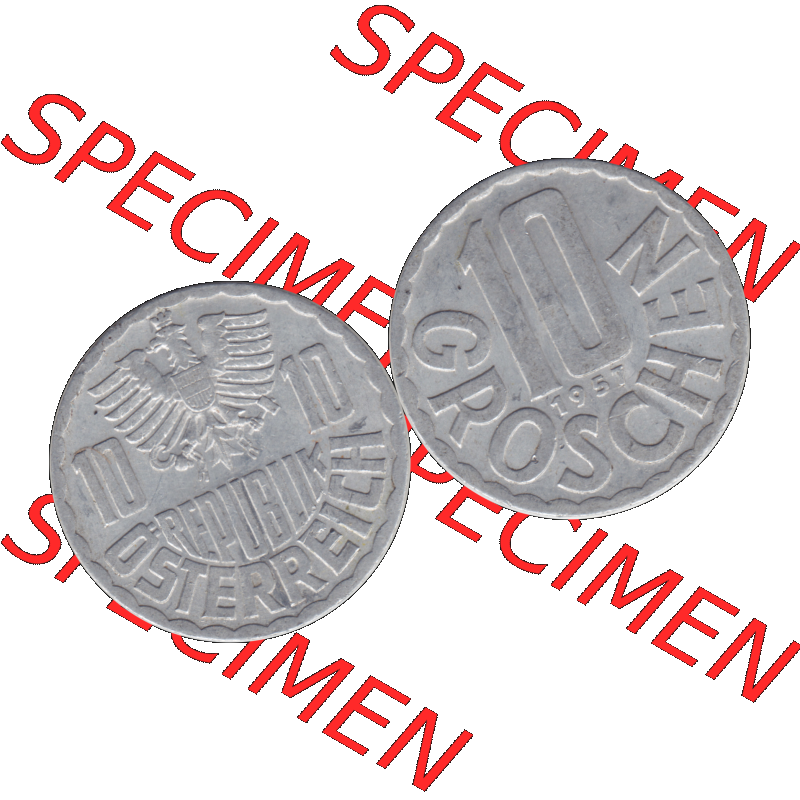 Alte Münze 10 / Zehn Groschen Österreich in original Farbgebung von Scanner transparenten PNG 1951-2001, 10 Groschen 1957-01. Vorderseite und Rückseite der 10 / Zehn... Sammlung
