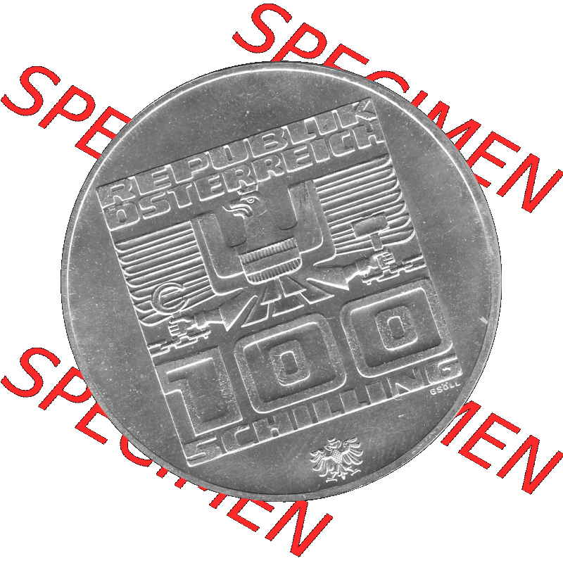 Alte Münze 100 / Einhundert Schilling Österreich in s/w Schwarzweiß bzw. Graustufen Farbgebung von Scanner transparenten PNG 1976-1976, 100 Hundert Schilling,... Sammlung