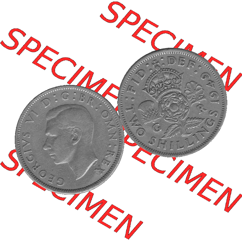 Alte Münze Großbritannien, Bild in s/w bzw. Graustufen PNG-Grafik, Umlaufmünze aus dem Zeitraum 1949-1951, 2 Schilling-Florin, Two Shillings, 1949-04,... Sammlung