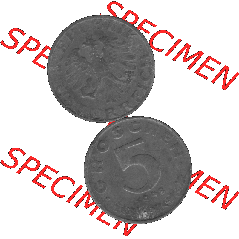 Alte Münzen Österreich 5 / Fünf Groschen in s/w / grau / Graustufen 1948-1994, 5 Groschen 1948-01 Graustufen. Vorderseite und Rückseite in Graustufen der... Sammlung