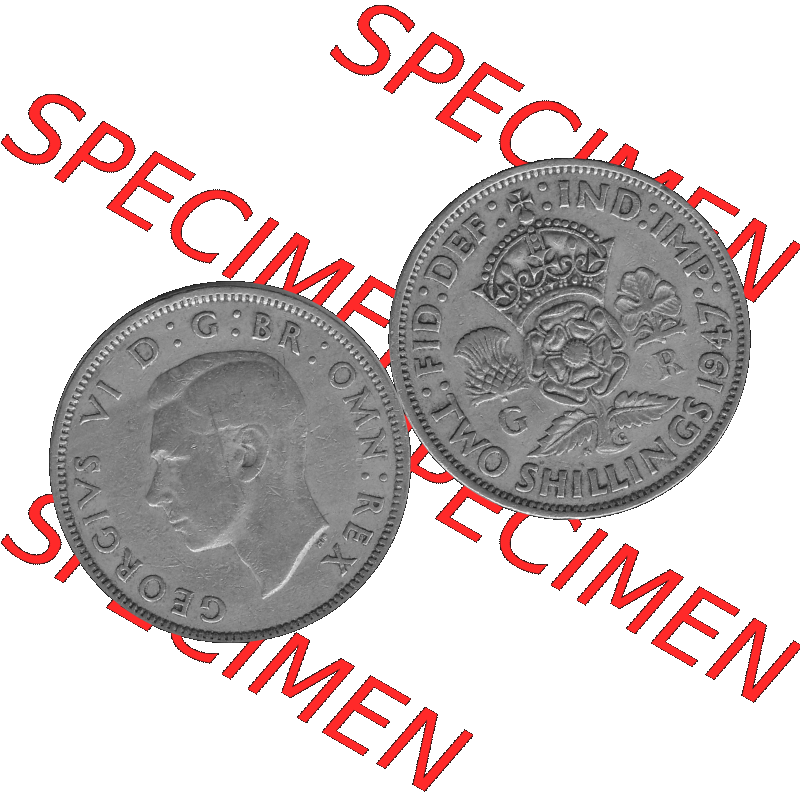 Alte Münze Großbritannien, Bild in s/w bzw. Graustufen PNG-Grafik, Umlaufmünze aus dem Zeitraum 1947-1948, 2 Schilling-Florin, Two Shillings, 1947-02,... Sammlung