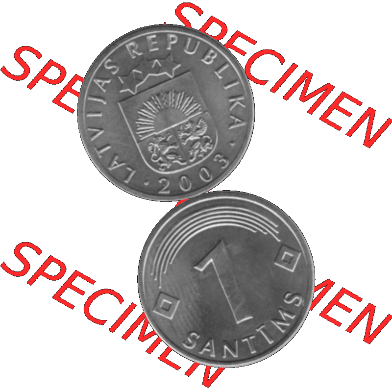 Alte Münze Lettland Umlaufmünze 1992-2008, 1 Santims 2003-01, VS Staatswappen, RS. Wert-Zahl Graustufen. Vorderseite und Rückseite in Graustufen der Münze... Sammlung