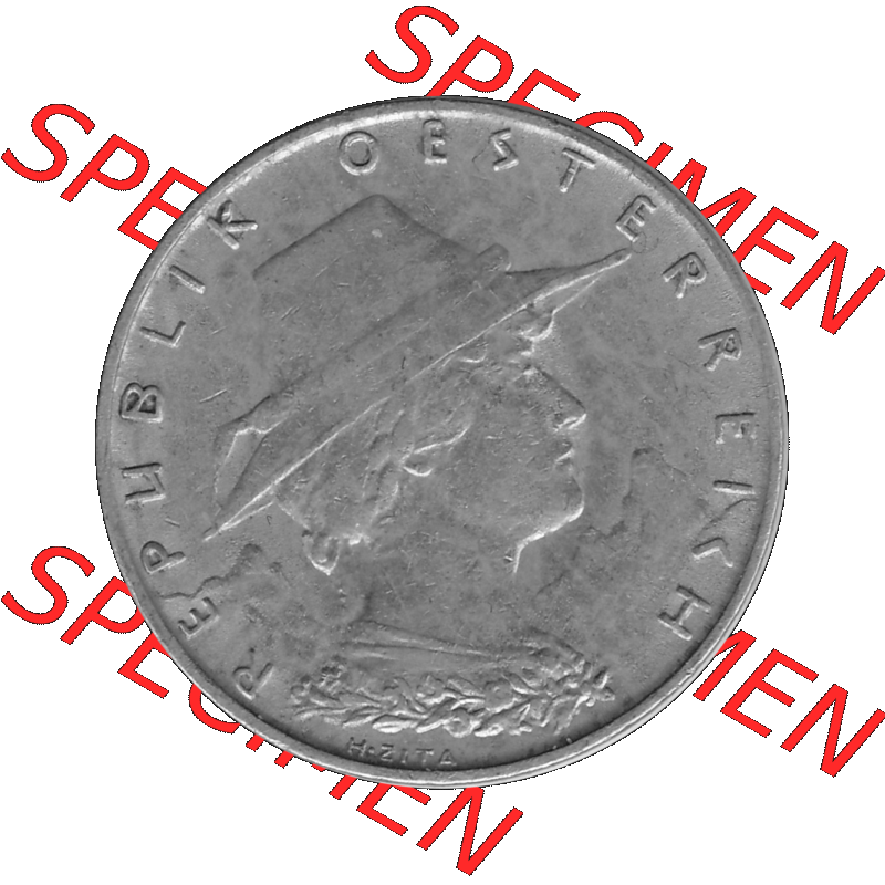 Alte Münze 10 / Zehn Groschen Österreich in s/w Schwarzweiß bzw. Graustufen Farbgebung von Scanner transparenten PNG 1925-1929, 10 Groschen 1929-01, VS Triolerien,... Sammlung