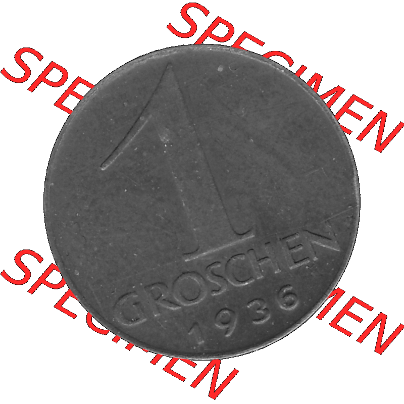Alte Münze 1 / Ein Groschen Österreich in s/w Schwarzweiß bzw. Graustufen Farbgebung von Scanner transparenten PNG 1925-1938, 1-Ein Groschen, Adlerkopf mit Mauerkrone... Sammlung