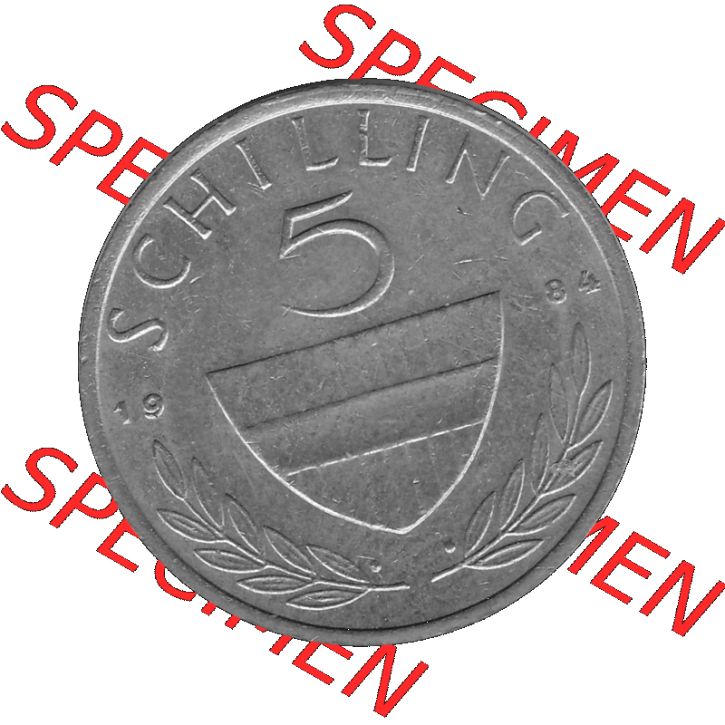 Alte Münze 5 / Fünf Schilling Österreich in s/w Schwarzweiß bzw. Graustufen Farbgebung von Scanner transparenten PNG 1968-2001, 5 Schilling 1984-01, Reiter... Sammlung