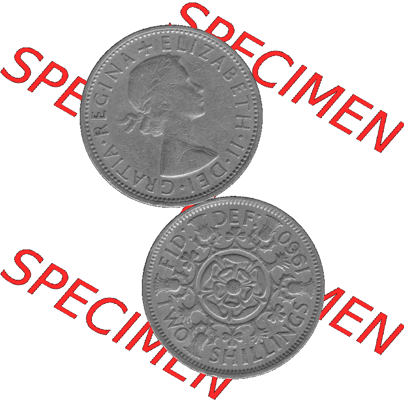 Alte Münze Großbritannien, Bild in s/w bzw. Graustufen PNG-Grafik, Umlaufmünze aus dem Zeitraum 1954-1970, 2 Schilling-Florin, Two Shillings, 1960-01... Sammlung