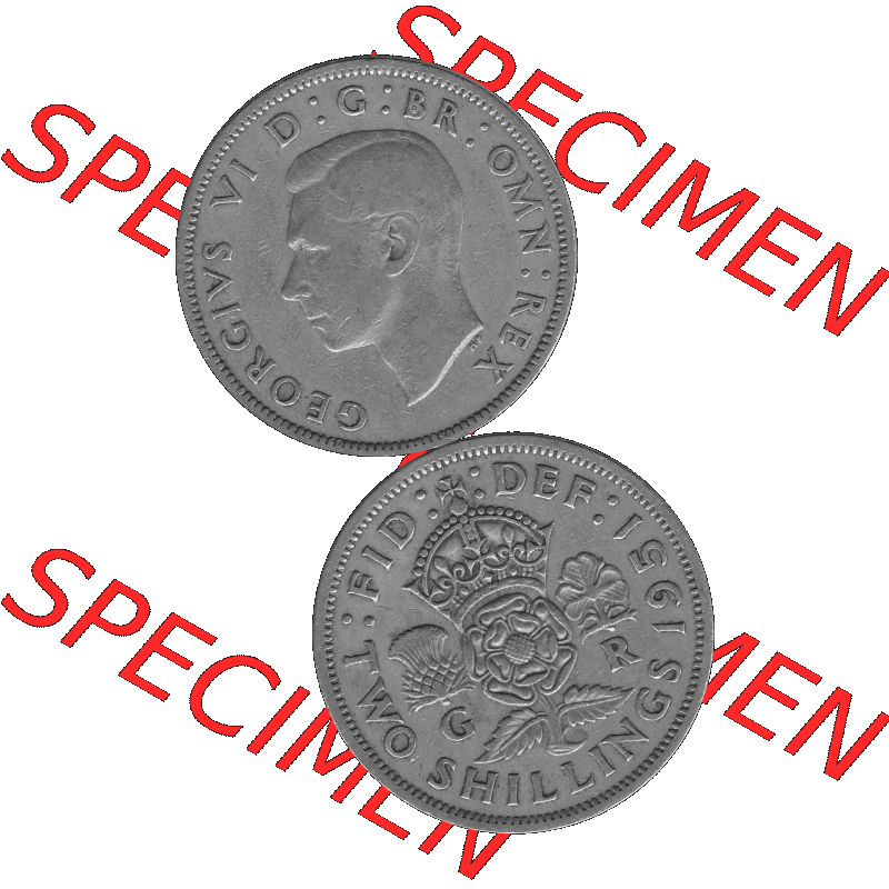 Alte Münze Großbritannien, Bild in s/w bzw. Graustufen PNG-Grafik, Umlaufmünze aus dem Zeitraum 1949-1951, 2 Schilling-Florin, Two Shillings, 1951-02,... Sammlung