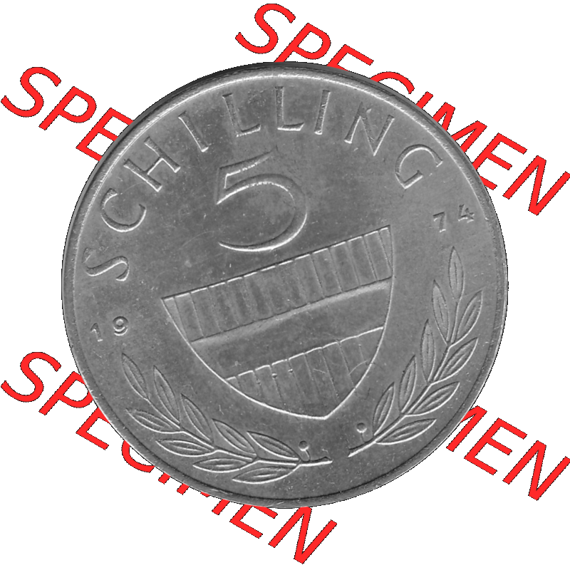 Alte Münze 5 / Fünf Schilling Österreich in s/w Schwarzweiß bzw. Graustufen Farbgebung von Scanner transparenten PNG 1968-2001, 5 Schilling 1974-01, Reiter... Sammlung
