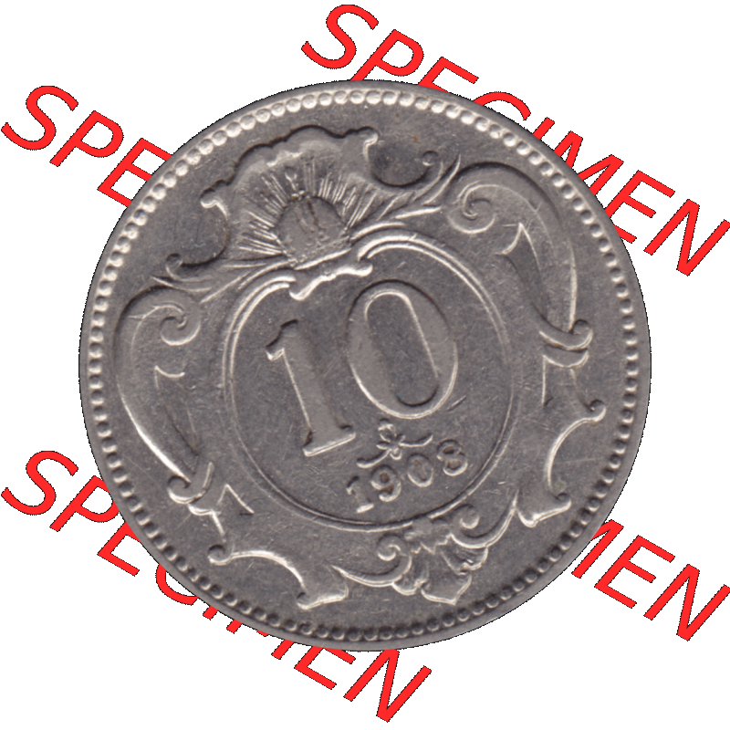 Alte Münze aus Kaiserreich Österreich als PNG-Grafik 1892-1911, 10 Heller 1908-01. Rückseite der alten 10 Heller Umlaufmünze aus Österreichischen Kaiserreich,... Sammlung