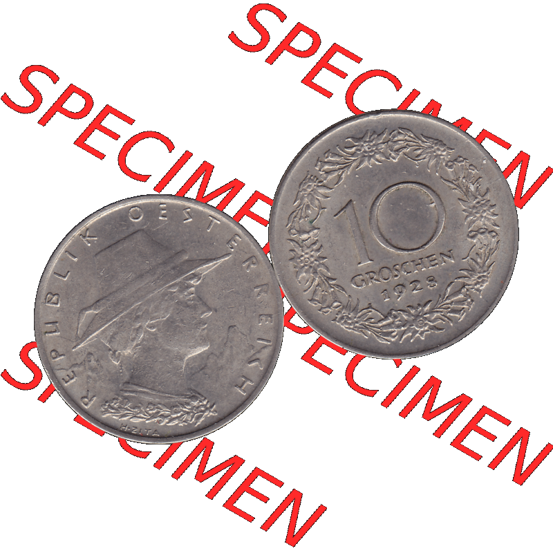 Alte Münze 10 / Zehn Groschen Österreich in original Farbgebung von Scanner transparenten PNG 1925-1929, 10 Groschen 1928-01, VS Triolerien, RS Wert mit Kranz. Vorderseite... Sammlung
