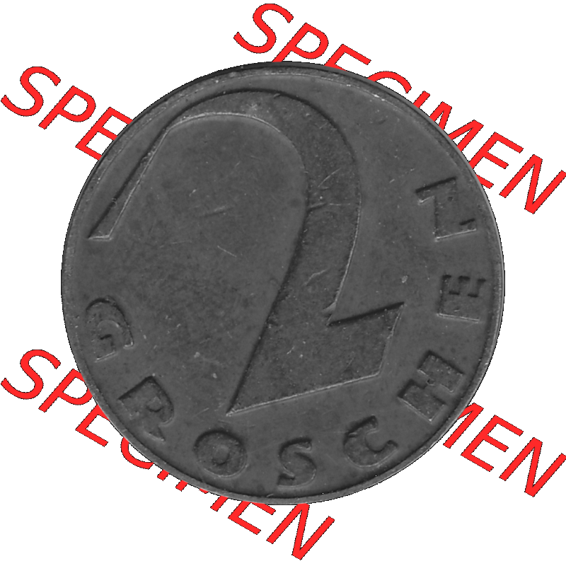 Alte Münze 2 / Zwei Groschen Österreich in s/w Schwarzweiß bzw. Graustufen Farbgebung von Scanner transparenten PNG 1925-1938, 2 Zwei Groschen, Krückenkreuz... Sammlung