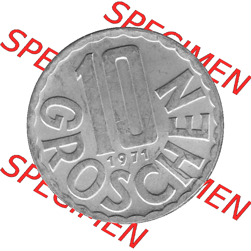 Alte Münze 10 / Zehn Groschen Österreich in s/w Schwarzweiß bzw. Graustufen Farbgebung von Scanner transparenten PNG 1951-2001, 10 Groschen 1971-01 Graustufen.... Sammlung